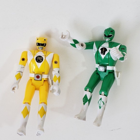 VTG 93 Bandai Mighty Morphin Power Rangers Flip Head Lot of 2 green and yellow - Picture 9 of 9